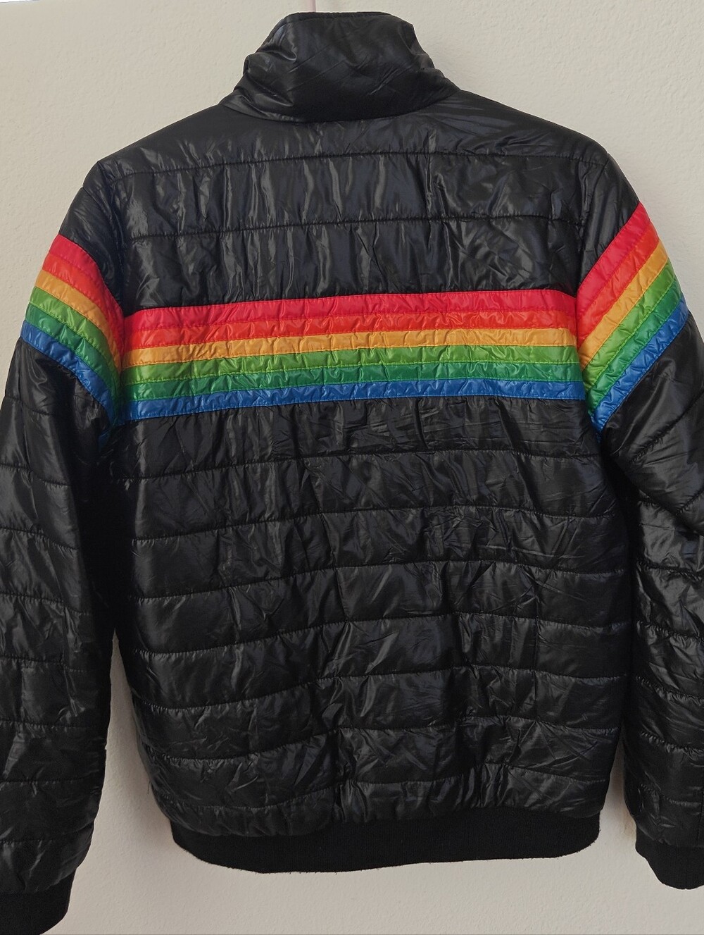 Aviator Nation  Rainbow Stripe Puffer Jacket – Black – Size L - Picture 4 of 8